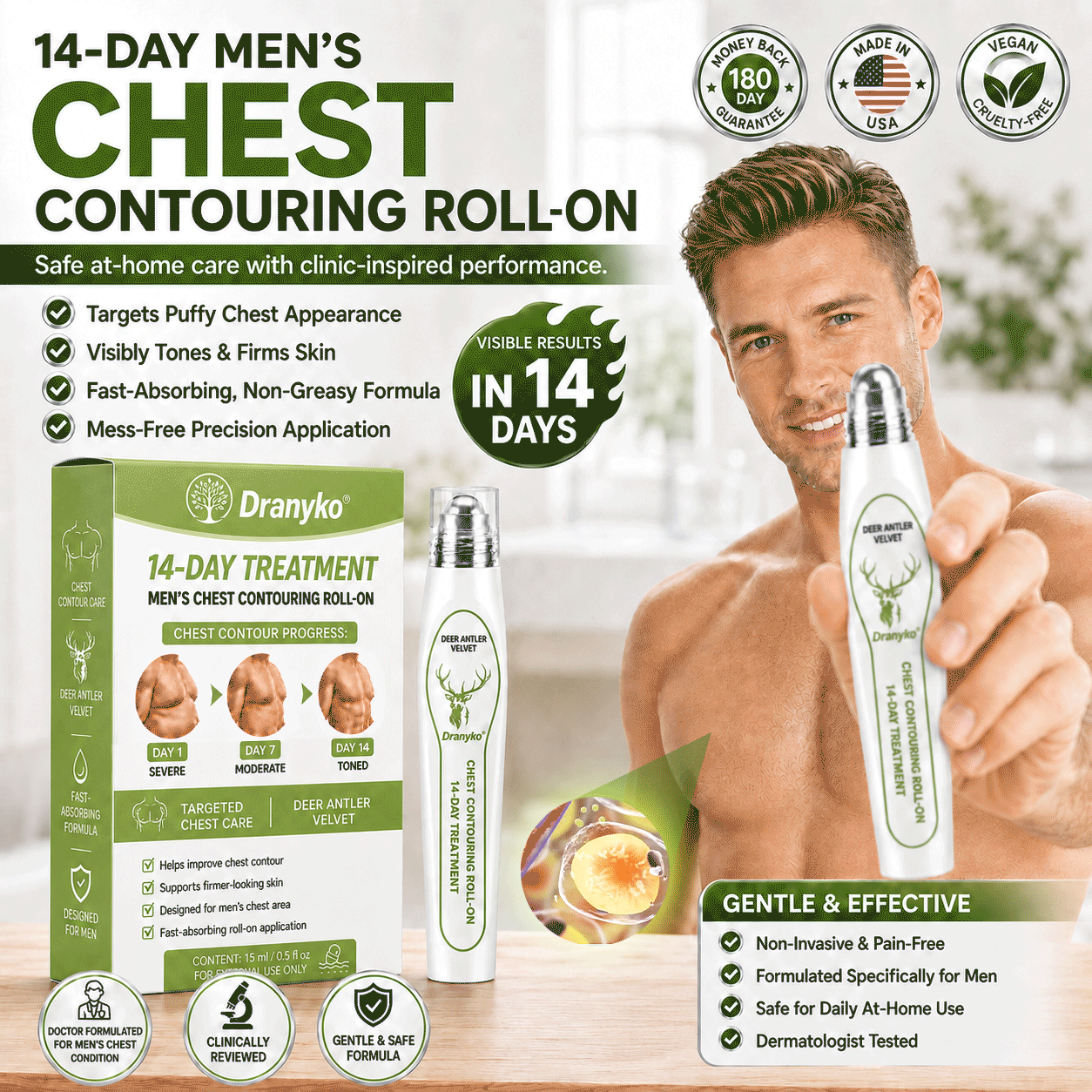 Dranyko® 14-Day Men's Chest Contouring Roll-On