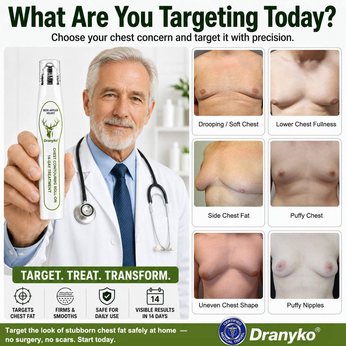 Dranyko® 14-Day Men's Chest Contouring Roll-On